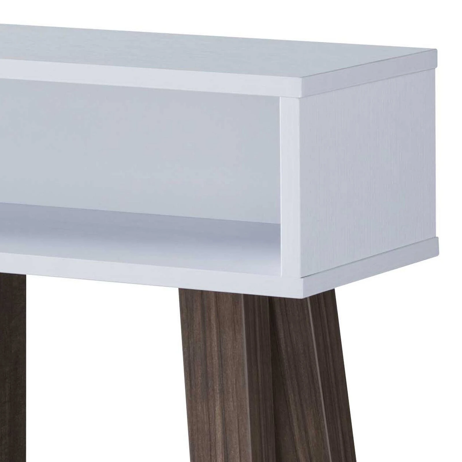 2 Tier Console Table With 4 Compartments And Cabinets, White And Brown-Benzara 4 2 Tier Console Table With 4 Compartments And Cabinets, White And Brown-Benzara - Image 2