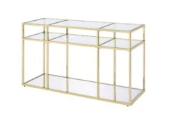 ACME Uchenna Sofa Table, Clear Glass & Gold Finish
