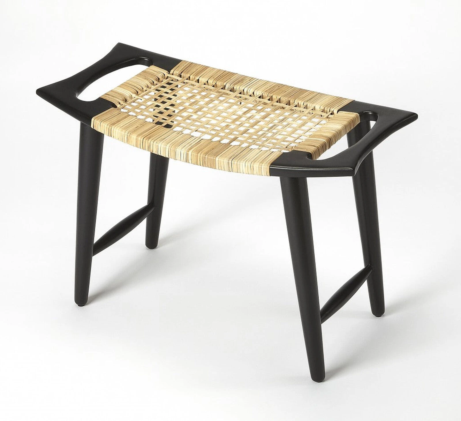 Homezia Black And Natural Cane Woven Stool 3 Homezia Black And Natural Cane Woven Stool