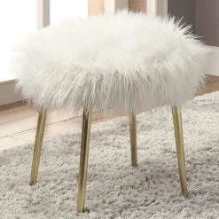 Faux Fur Upholstery Ottoman In White And Gold -Olsberg shop d54a3fdf11bb4fc787e96da3e7fb6b66