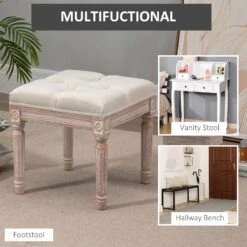 15.75" Vintage Ottoman, Tufted Foot Stool With Upholstered Seat, Rustic Wood Legs For Bedroom, Living Room, Beige -Olsberg shop d898d3b54f814b5b86c9412a02fb411b