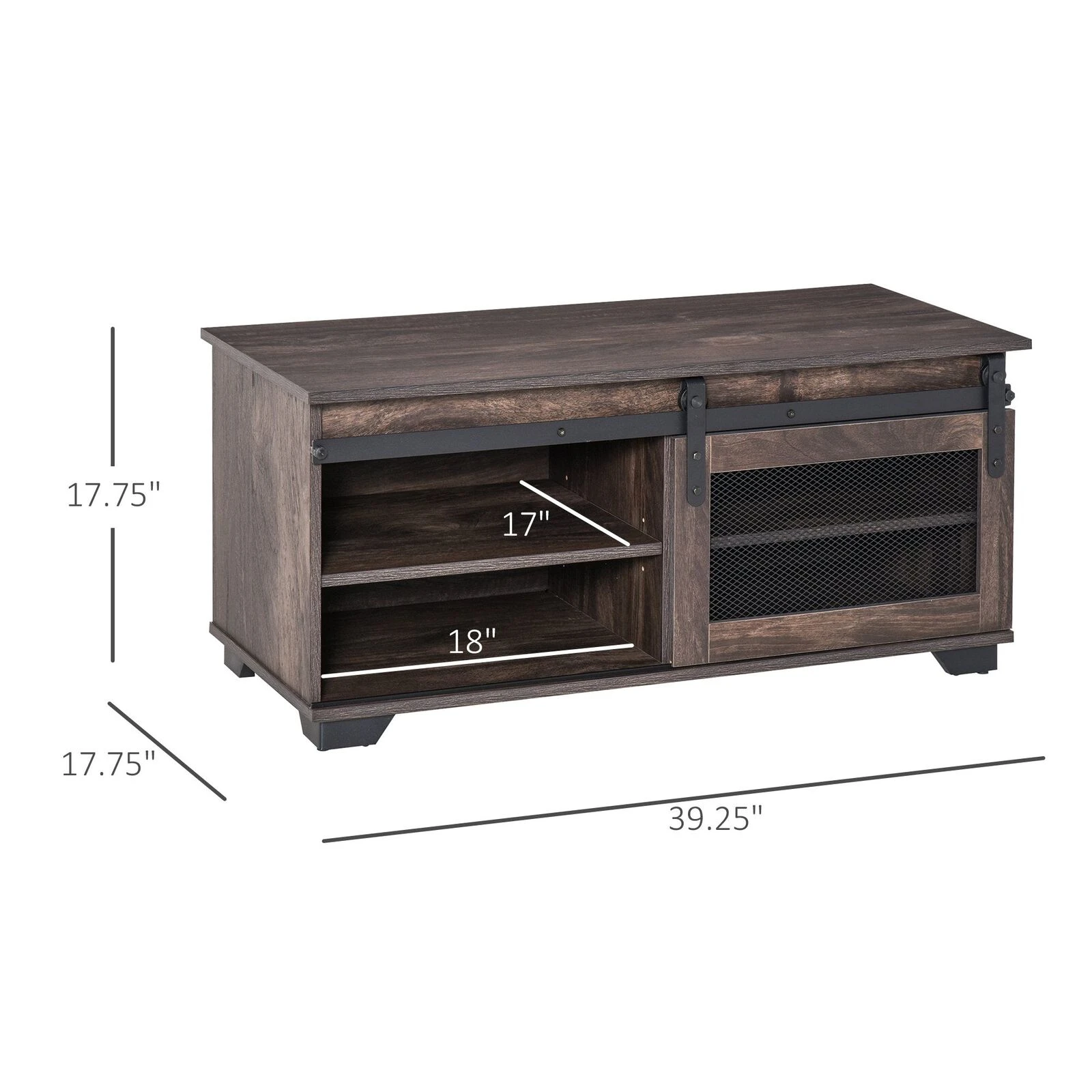 Farmhouse Coffee Table With Sliding Mesh Barn Door, Storage Cabinet, And Adjustable Shelves For Living Room, Dark Brown 5 Farmhouse Coffee Table With Sliding Mesh Barn Door, Storage Cabinet, And Adjustable Shelves For Living Room, Dark Brown - Image 3