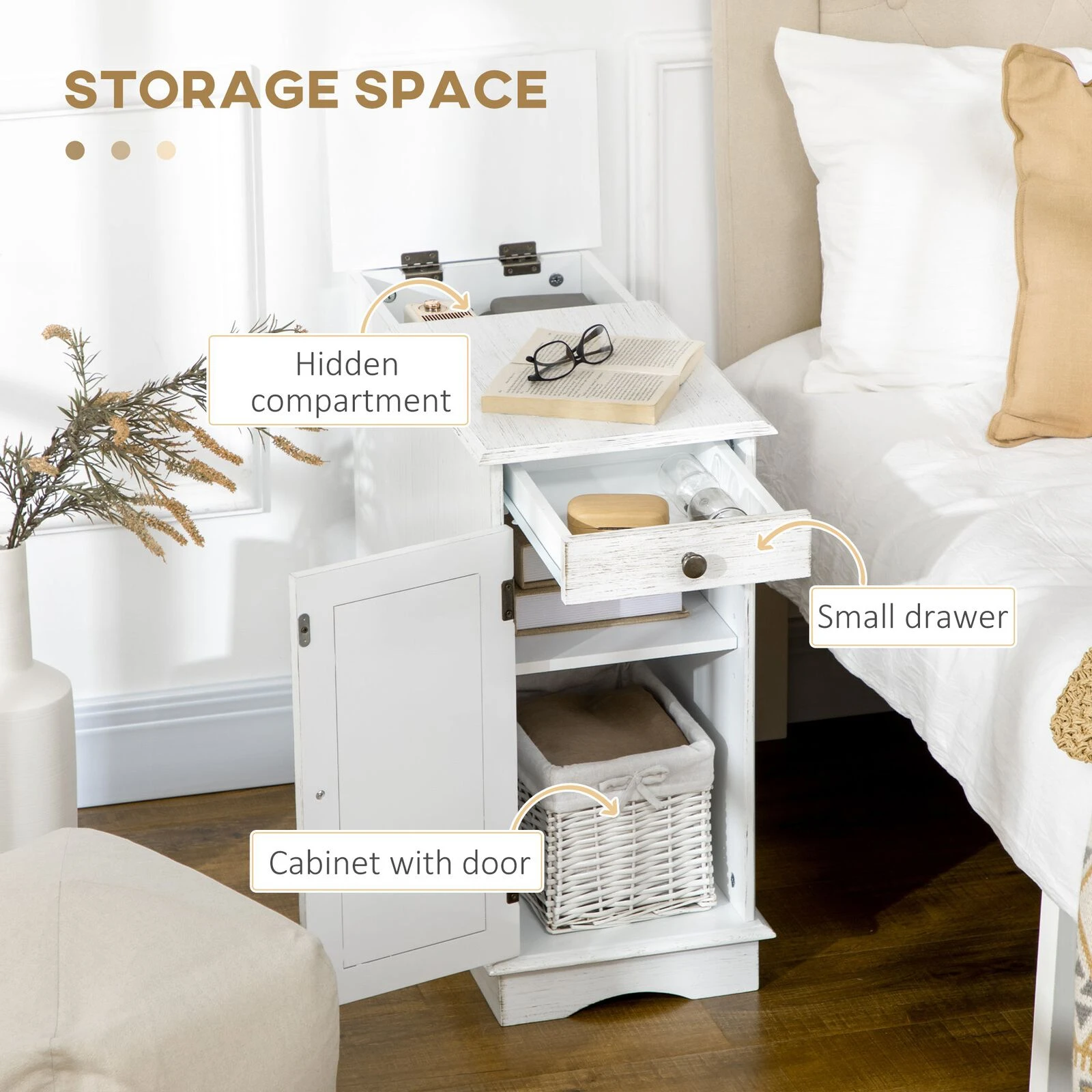 Flip Top End Side Table With Storage Drawer And Cabinet, 11.5" X 24" X 24.25", White 7 Flip Top End Side Table With Storage Drawer And Cabinet, 11.5" X 24" X 24.25", White - Image 5