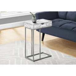 Monarch Specialties I 3772 Accent Table, C-shaped, End, Side, Snack, Storage Drawer, Living Room, Bedroom, Metal, Laminate, White Marble Look, Grey, Contemporary, Modern -Olsberg shop dafbba7b68e94c0e9d88d1fb0f10989e