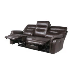 Top-Grain Leather Motion Sofa In Coffee - Contemporary Style, Reclining Footrests, USB Port