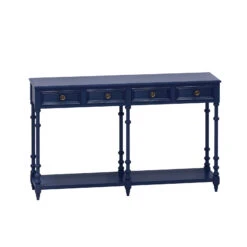 59" Retro Console Table With 2 Drawers And Bottom Shelf, For Entryway Hallway, Living Room, Painted In Blue