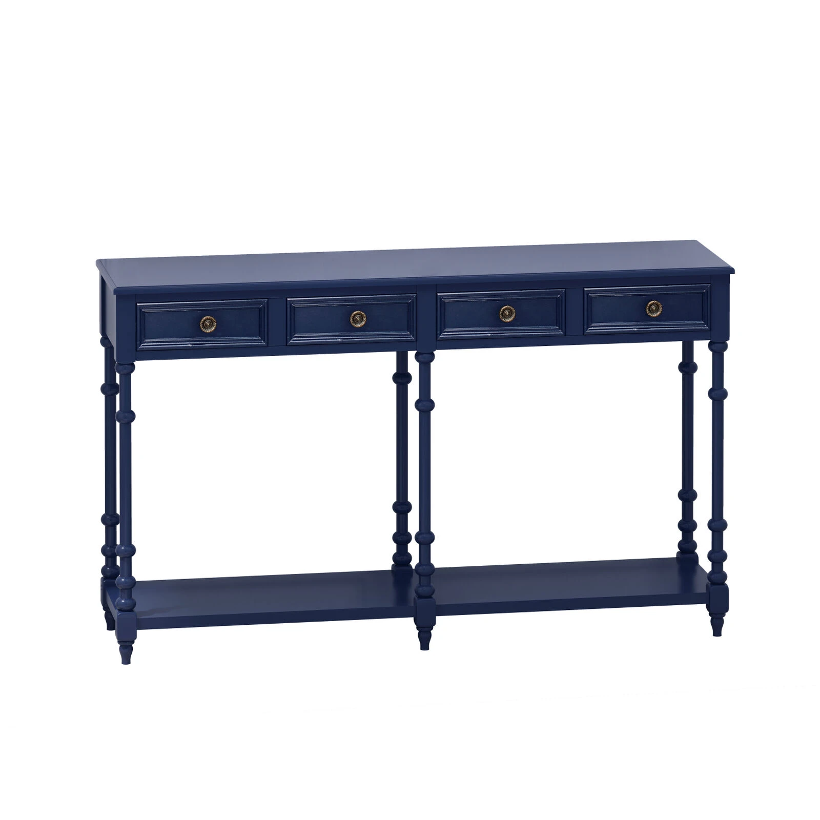 59" Retro Console Table With 2 Drawers And Bottom Shelf, For Entryway Hallway, Living Room, Painted In Blue 3 59" Retro Console Table With 2 Drawers And Bottom Shelf, For Entryway Hallway, Living Room, Painted In Blue