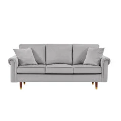Velvet Sofa Couch With 2 Pillows, Modern 3 Seater With Wood Legs -Olsberg shop db82bb468caa4f36a146cc2cb50c5028