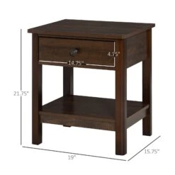 Bedside Night Stand With Drawer, Top And Bottom Shelf For Small Spaces, Dark Brown -Olsberg shop dc5bfd46a4ca4292b706b50adbb71fc1