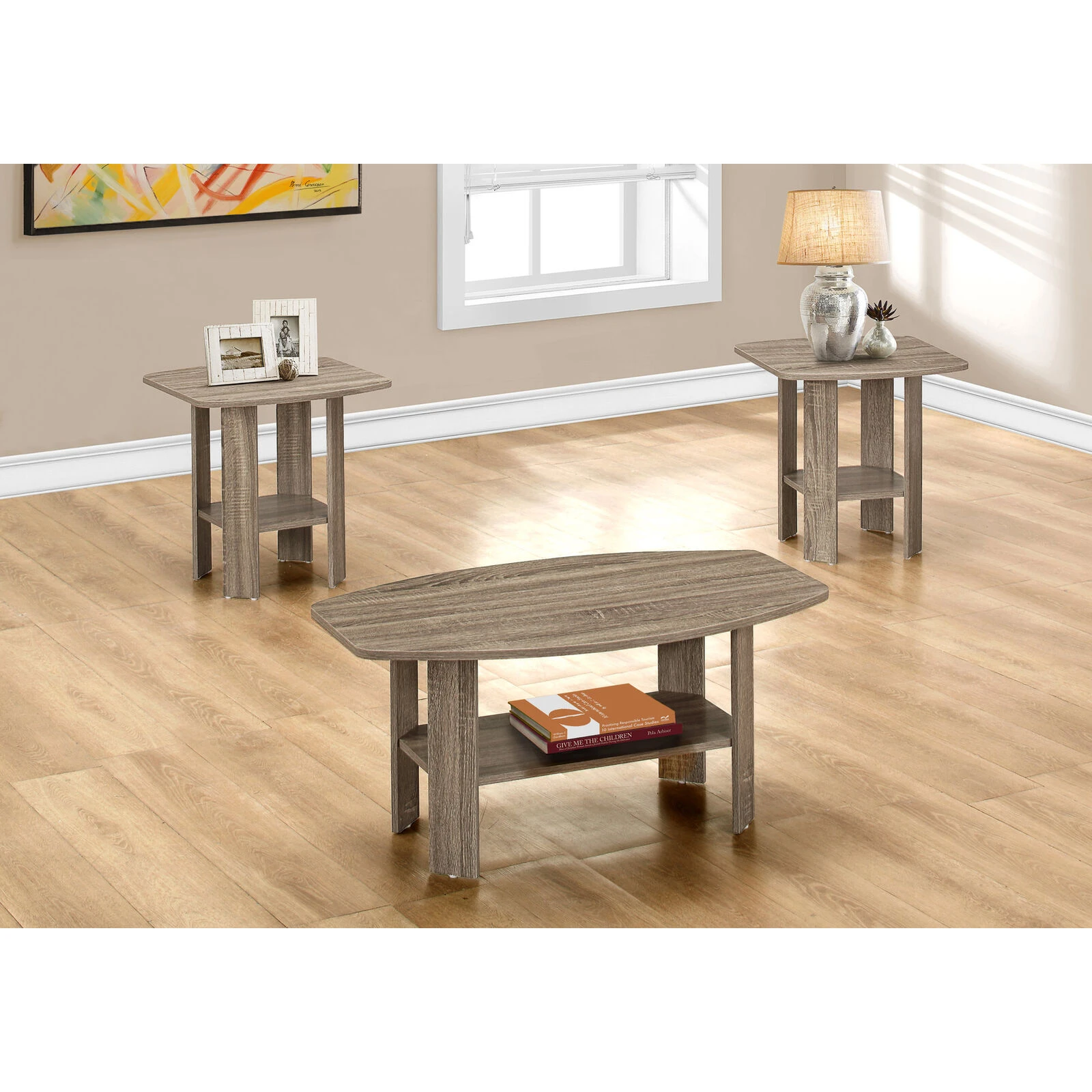 Monarch Specialties I 7927P Table Set, 3pcs Set, Coffee, End, Side, Accent, Living Room, Laminate, Brown, Transitional 4 Monarch Specialties I 7927P Table Set, 3pcs Set, Coffee, End, Side, Accent, Living Room, Laminate, Brown, Transitional - Image 2