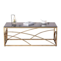 Stainless Steel Rectangular Accent Glass Coffee Table For Living Room- 46.8" Modern Sleek Center Table With Lounge Table With Blue Gray Tempered Glass(Gold)