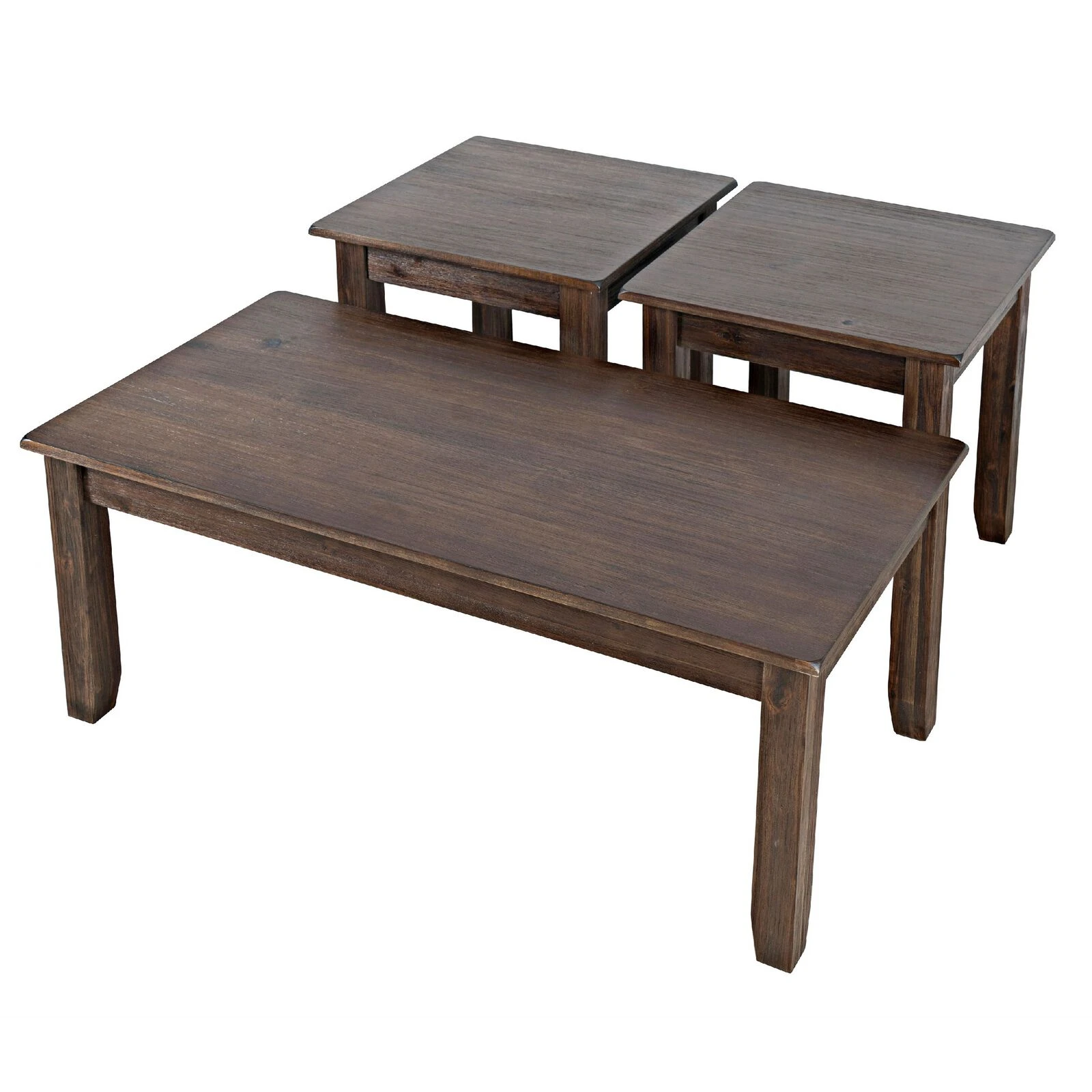 3 Piece Coffee Table Set With Chamfered Legs, Chestnut Brown-Benzara 3 3 Piece Coffee Table Set With Chamfered Legs, Chestnut Brown-Benzara