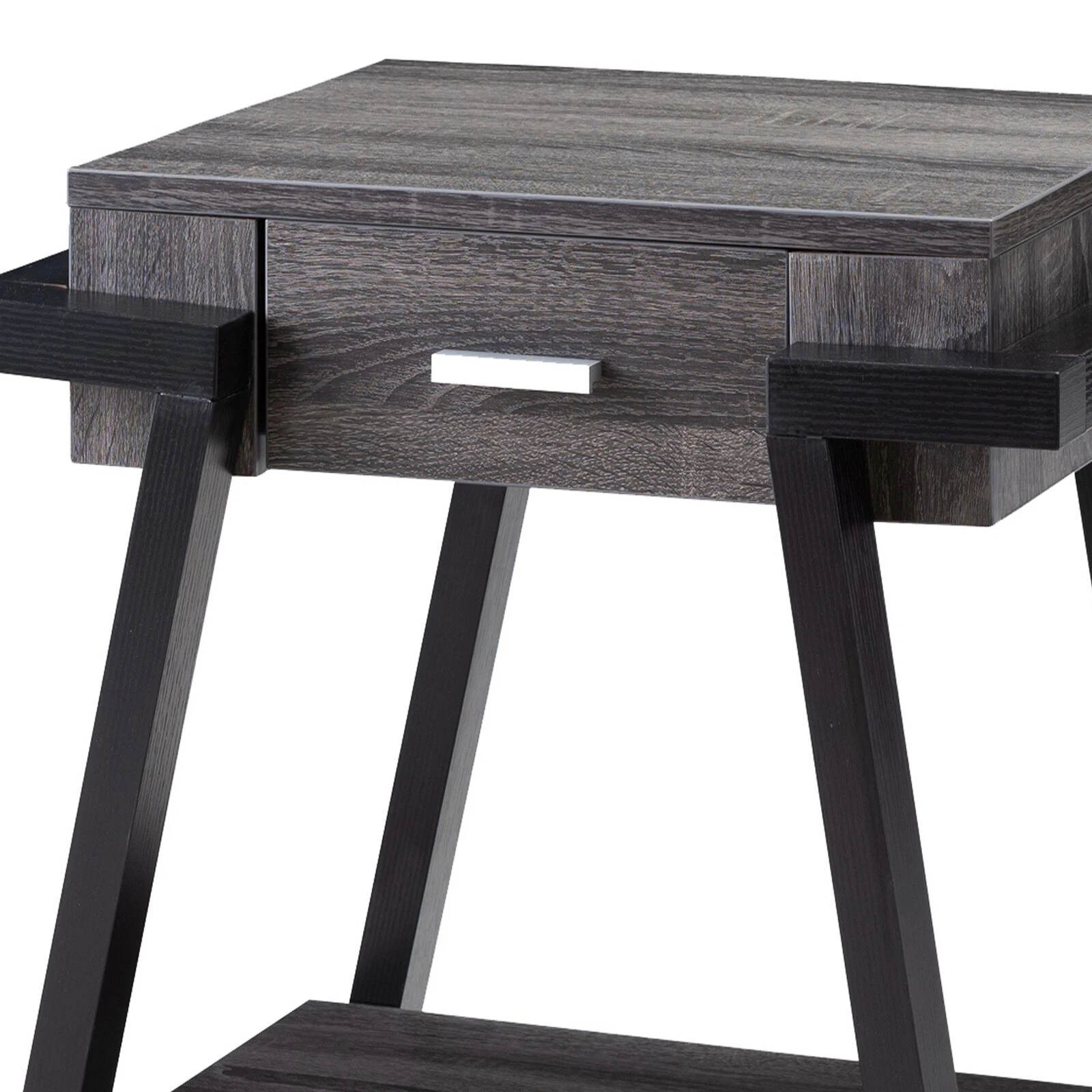 Wooden End Table With Angled Leg Support And 1 Drawer, Black And Gray- Benzara 6 Wooden End Table With Angled Leg Support And 1 Drawer, Black And Gray- Benzara - Image 4