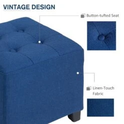 Tufted Ottoman Linen-Touch Fabric Upholstered Footrest Stool With Anti-Slip Pads, Blue -Olsberg shop df5e48479cca445795ebbd12849c75df