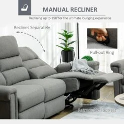 Modern 3 Seater Manual Reclining Sofa Lounger With Easy Pull Handles, And Adjustable Footrest, Grey 12 Modern 3 Seater Manual Reclining Sofa Lounger With Easy Pull Handles, And Adjustable Footrest, Grey -Olsberg shop e17db5157f99458b9b9d8eb03b1f8ed7