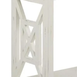 Solid Wood Sofa Console Table With X Shape Side Panels, White And Brown-Benzara -Olsberg shop e2c68c3ccb5c4c0582742571ed9a6db4