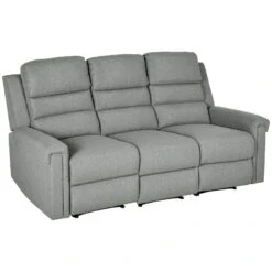 Modern 3 Seater Manual Reclining Sofa Lounger With Easy Pull Handles, And Adjustable Footrest, Grey