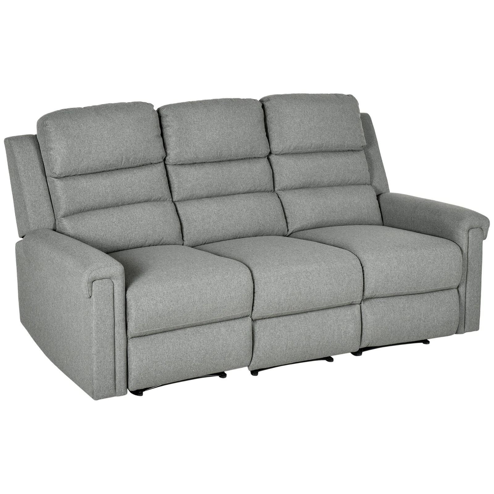 Modern 3 Seater Manual Reclining Sofa Lounger With Easy Pull Handles, And Adjustable Footrest, Grey 3 Modern 3 Seater Manual Reclining Sofa Lounger With Easy Pull Handles, And Adjustable Footrest, Grey