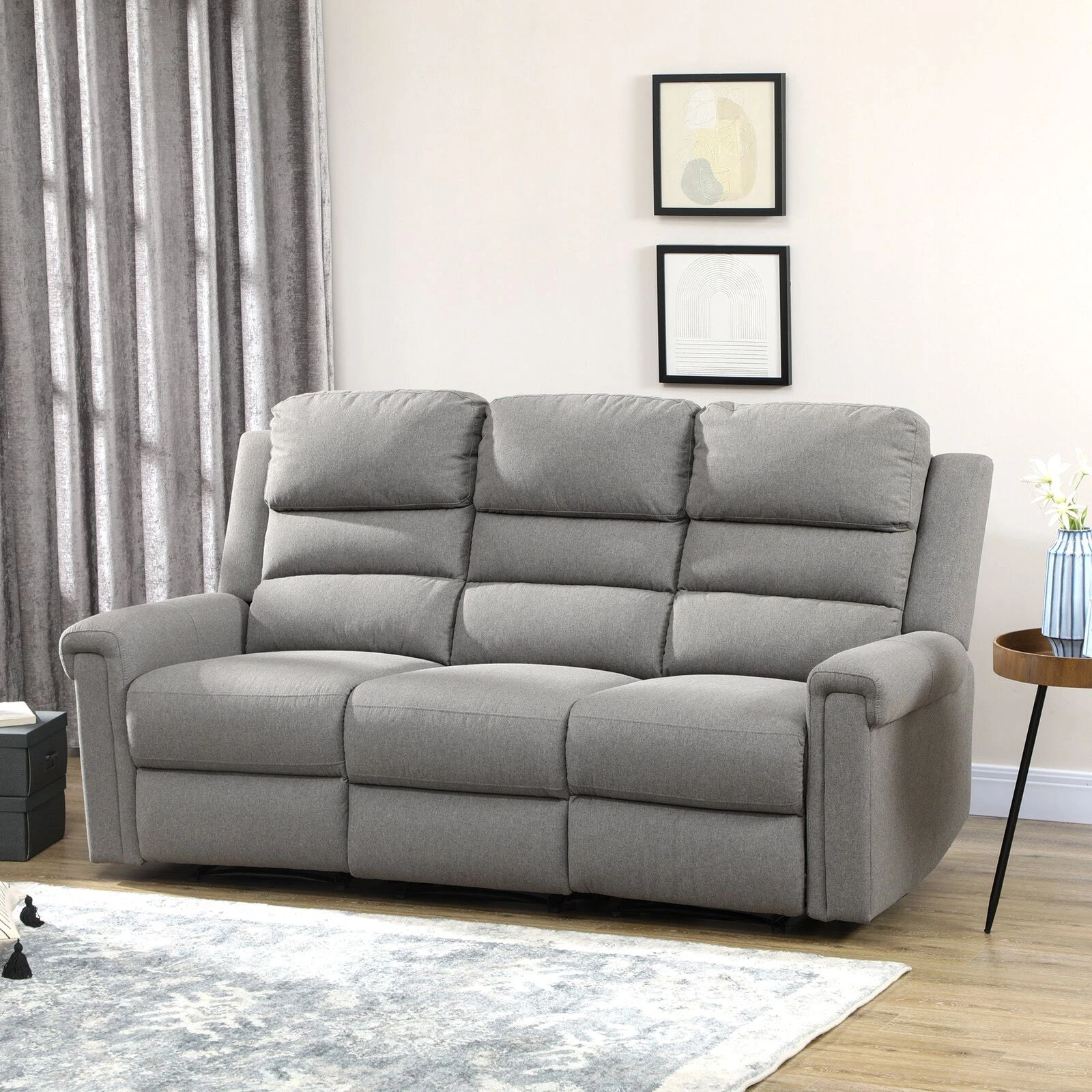 Modern 3 Seater Manual Reclining Sofa Lounger With Easy Pull Handles, And Adjustable Footrest, Grey 4 Modern 3 Seater Manual Reclining Sofa Lounger With Easy Pull Handles, And Adjustable Footrest, Grey - Image 2