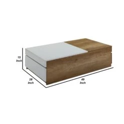 49 Inch Wood Coffee Table, Extendable Top, 2 Drawers, Walnut, White-Benzara 11 49 Inch Wood Coffee Table, Extendable Top, 2 Drawers, Walnut, White-Benzara -Olsberg shop e58bde715ca648389d4178ca0698e7e6