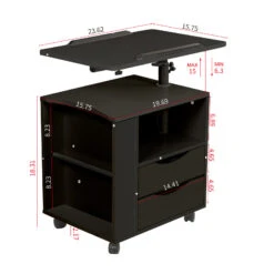 Height Adjustable Overbed End Table Wooden Nightstand With Swivel Top, Drawers, Wheels And Open Shelf, Black 14 Height Adjustable Overbed End Table Wooden Nightstand With Swivel Top, Drawers, Wheels And Open Shelf, Black -Olsberg shop e657ec0cf9834995ac6484962bfe8da7