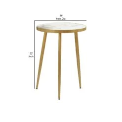 22 Inch Modern Accent Table, Round Marble Top, White, Gold 13 22 Inch Modern Accent Table, Round Marble Top, White, Gold -Olsberg shop e75d163a2e4c43ef8c6552594b08e67f