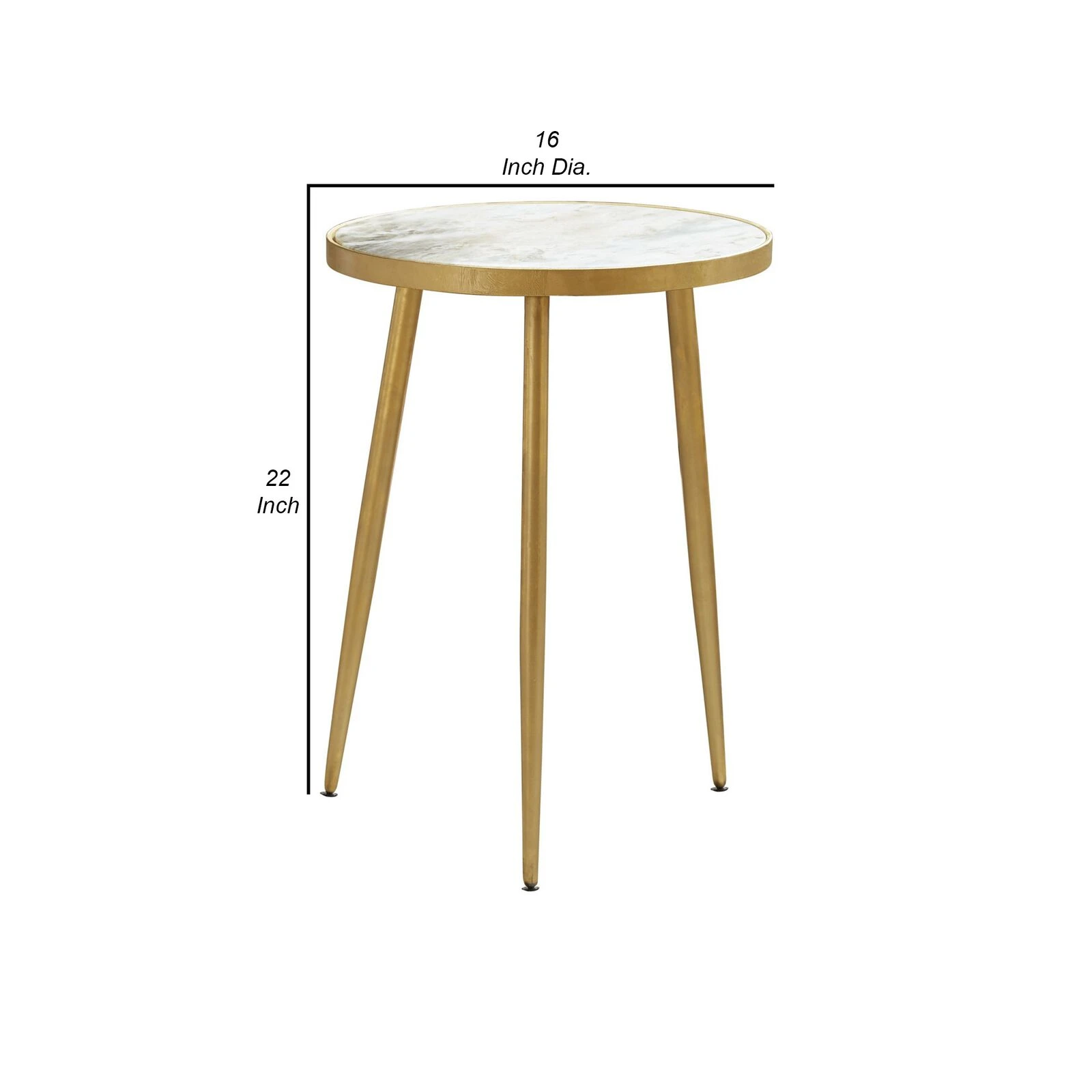 22 Inch Modern Accent Table, Round Marble Top, White, Gold 8 22 Inch Modern Accent Table, Round Marble Top, White, Gold - Image 6