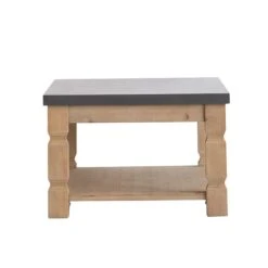 48 Inch Coffee Table, Rectangular, Concrete Top, Wood Frame, Rustic, Gray-Benzara -Olsberg shop e77dfac6599e4a44aee6756823a75d75