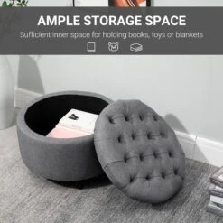 Round Linen-touch Fabric Storage Stool Ottoman Button Tufted Footrest With Removable Lid For Living Room, Entryway, Or Bedroom, Grey 11 Round Linen-touch Fabric Storage Stool Ottoman Button Tufted Footrest With Removable Lid For Living Room, Entryway, Or Bedroom, Grey -Olsberg shop e8c85b408fc6430a93f9b4681f3462f8