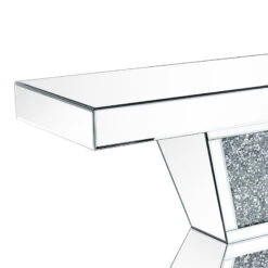 47 Inches Glass Top Console Table With Faux Stone Inlay, Silver-Benzara -Olsberg shop e8f5c268a28a414b97b0c4c75546596a