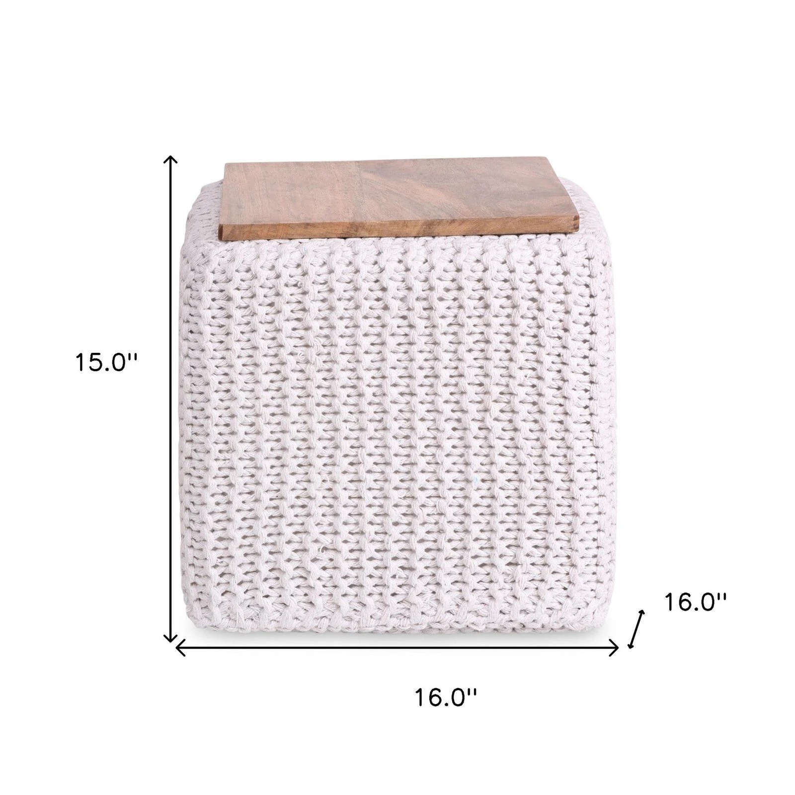 Homezia 16" White Cotton Blend Pouf Cube Ottoman 8 Homezia 16" White Cotton Blend Pouf Cube Ottoman - Image 6