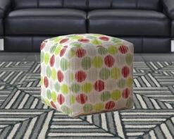 Homezia 17" White Green And Red Polka Dots Pouf Ottoman -Olsberg shop eb5e6dd476e34a28bc50edf39388f6bb