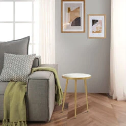 22 Inch Modern Accent Table, Round Marble Top, White, Gold 9 22 Inch Modern Accent Table, Round Marble Top, White, Gold -Olsberg shop ebcc022f2f15498b8a3562f8113afa34