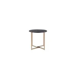 Homezia 24" Champagne And Black Manufactured Wood And Metal Round End Table