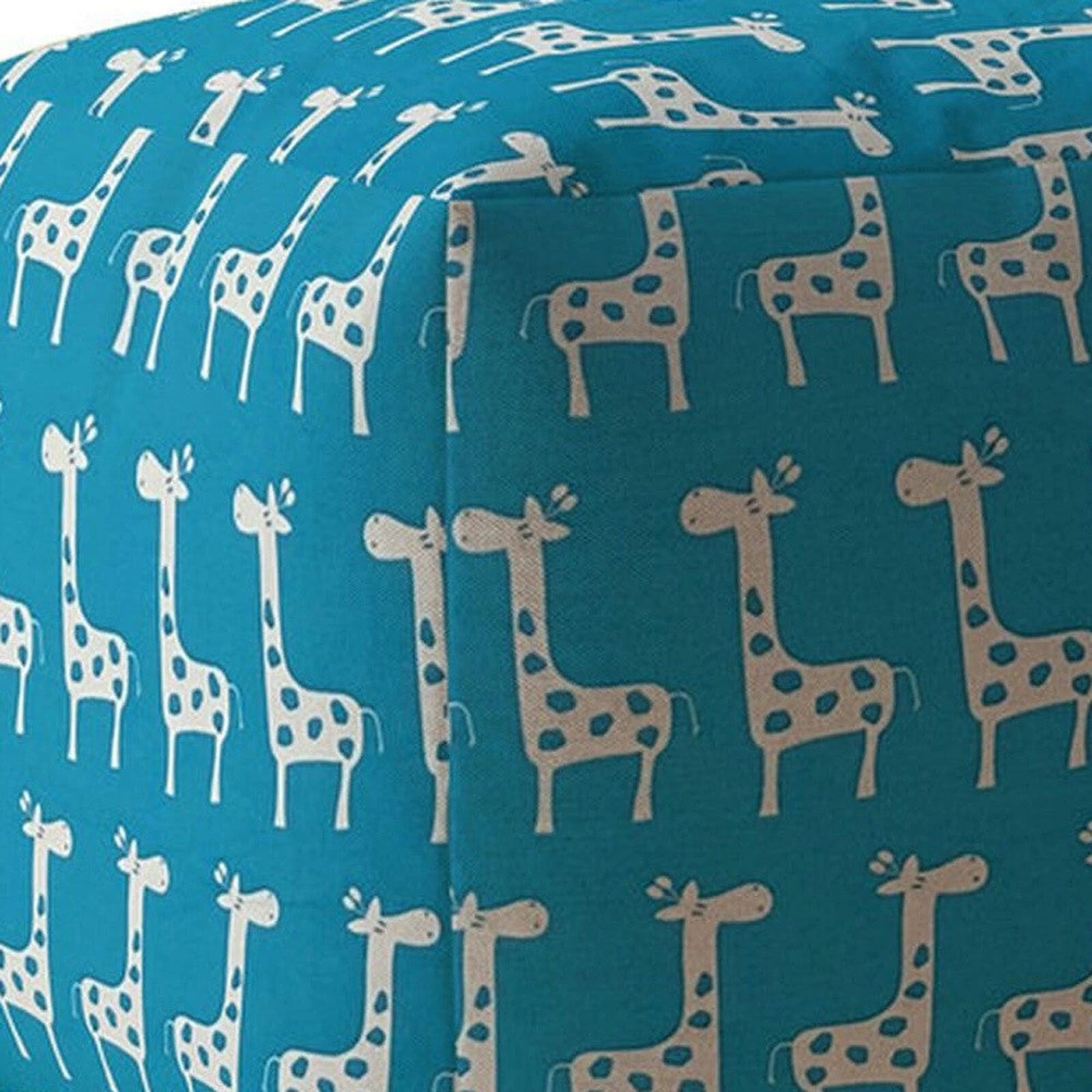 Homezia 17" Blue And White Cotton Animal Print Pouf Ottoman 6 Homezia 17" Blue And White Cotton Animal Print Pouf Ottoman - Image 4