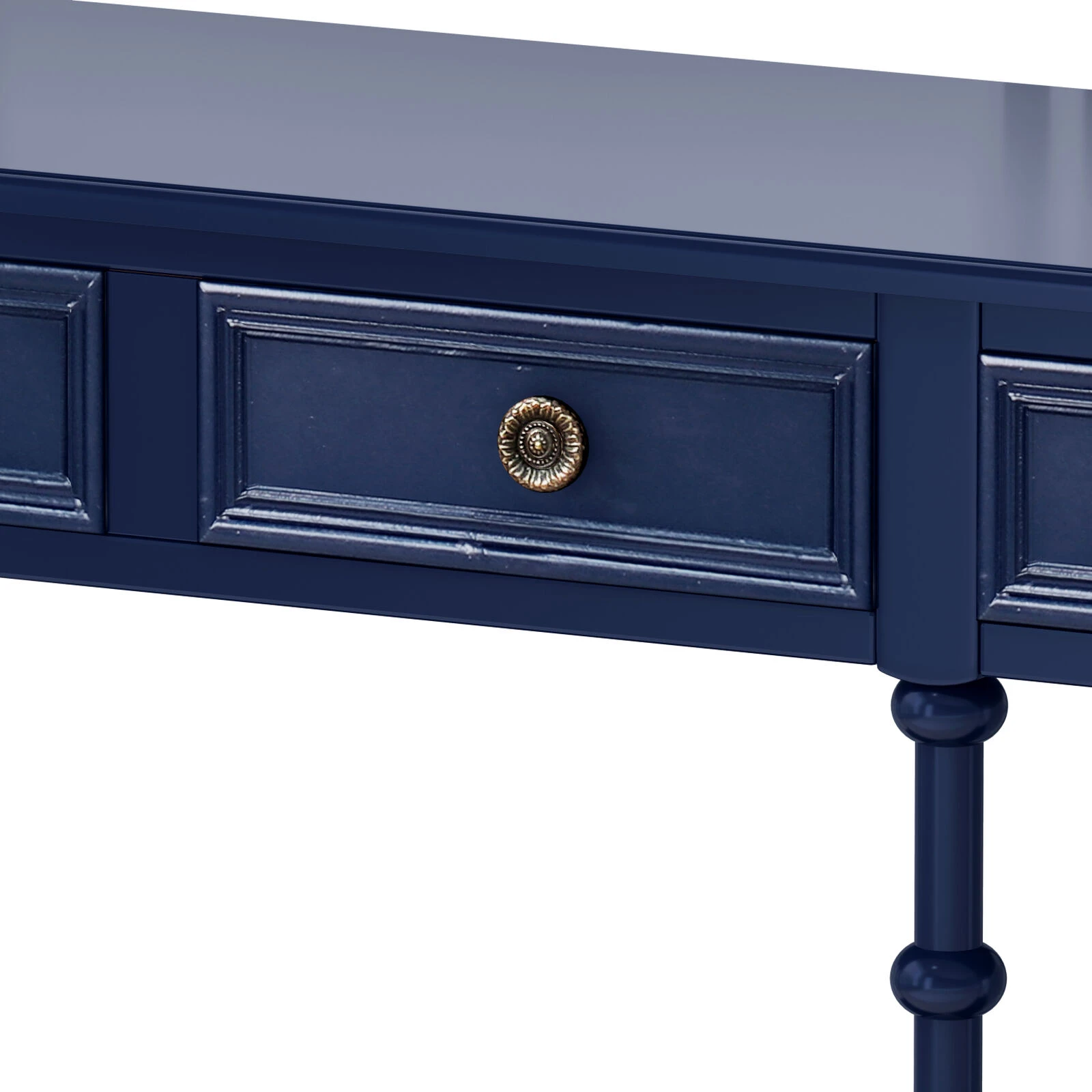 59" Retro Console Table With 2 Drawers And Bottom Shelf, For Entryway Hallway, Living Room, Painted In Blue 5 59" Retro Console Table With 2 Drawers And Bottom Shelf, For Entryway Hallway, Living Room, Painted In Blue - Image 3
