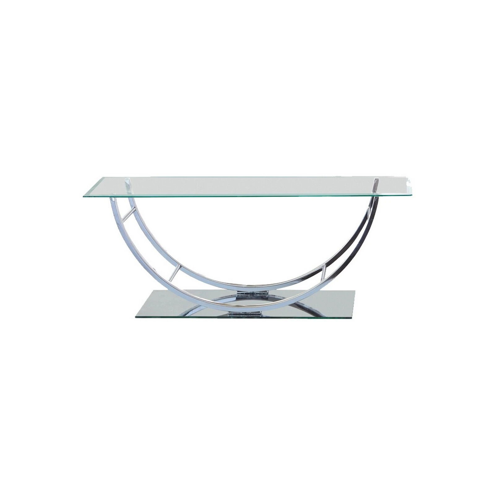 Tempered Glass Top Coffee Table With U Shape Metal Frame, Chrome And Clear-Benzara 3 Tempered Glass Top Coffee Table With U Shape Metal Frame, Chrome And Clear-Benzara