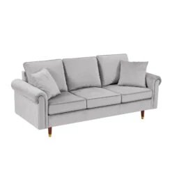 Velvet Sofa Couch With 2 Pillows, Modern 3 Seater With Wood Legs -Olsberg shop f0edbfc6ef1e43f999b8478dceec8dc3