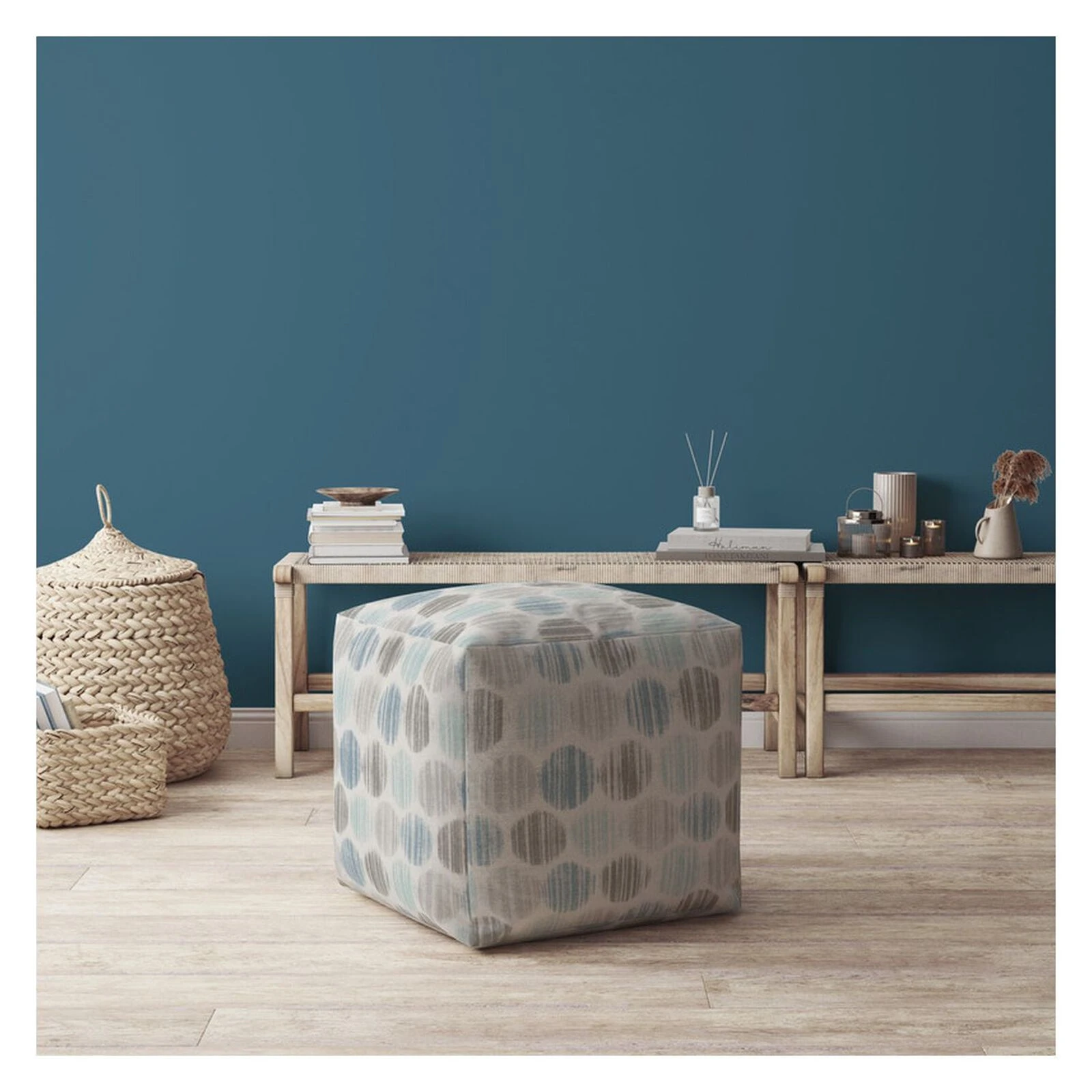 Homezia 17" Flax Polka Dots Pouf Ottoman 4 Homezia 17" Flax Polka Dots Pouf Ottoman - Image 2