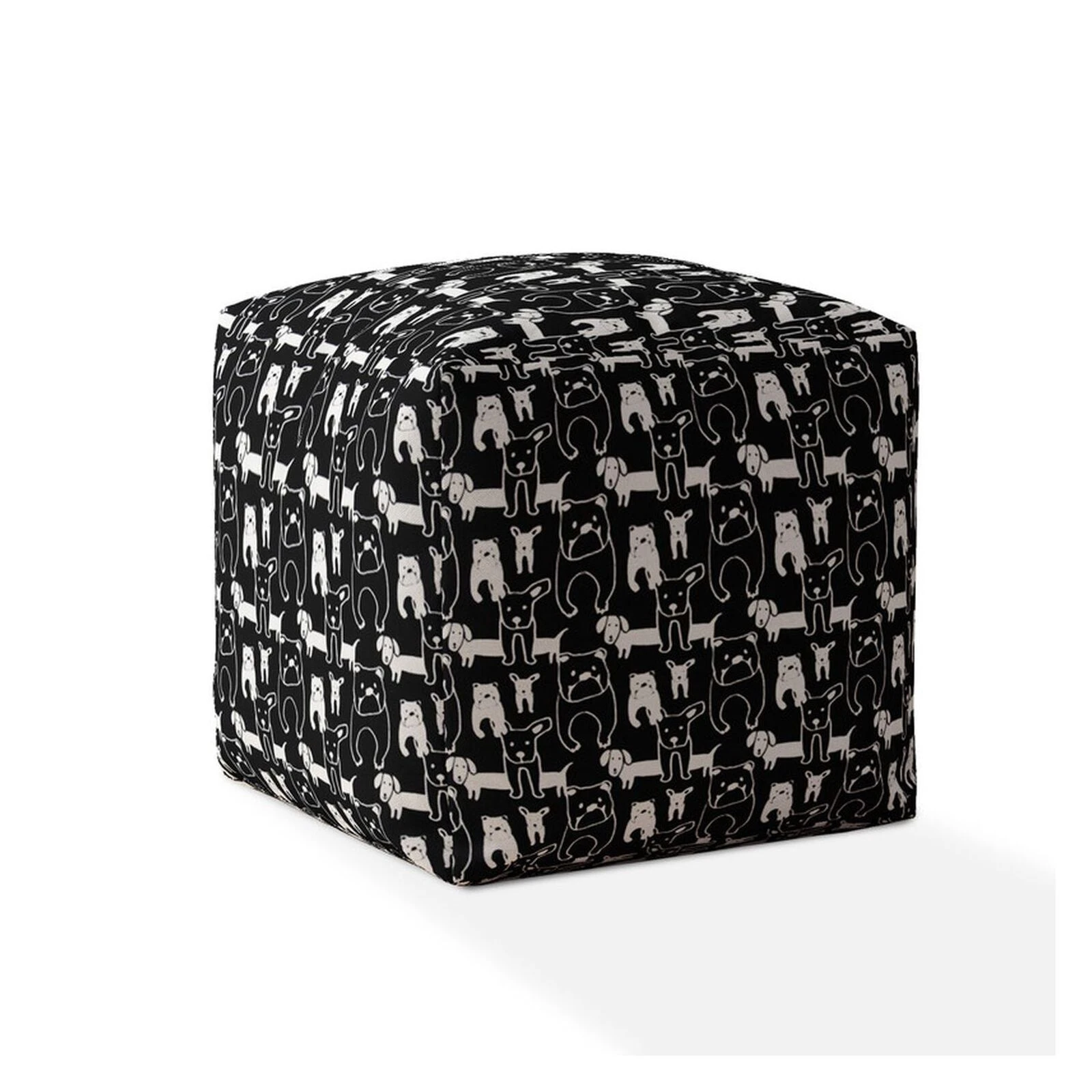 Homezia 17" Black Cotton Dog Print Pouf Ottoman 3 Homezia 17" Black Cotton Dog Print Pouf Ottoman