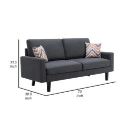 Gala Sofa, Smooth Dark Gray Linen Fabric, 2 Pillows, Black Solid Wood Frame-Benzara 11 Gala Sofa, Smooth Dark Gray Linen Fabric, 2 Pillows, Black Solid Wood Frame-Benzara -Olsberg shop f3ef7eadd5c9480eb16ad01af4b561ac