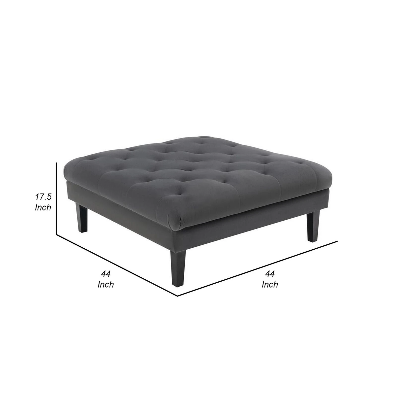 Aki 44 Inch Modern Wood Ottoman, Deep Button Tufted, Gray Velvet Fabric-Benzara 7 Aki 44 Inch Modern Wood Ottoman, Deep Button Tufted, Gray Velvet Fabric-Benzara - Image 5