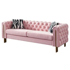 Chesterfield Modern Tufted Velvet Living Room Sofa, 84.25" W Couch, Pink 16 Chesterfield Modern Tufted Velvet Living Room Sofa, 84.25" W Couch, Pink -Olsberg shop f473b2c3009d4374a0212c220ffc8d23
