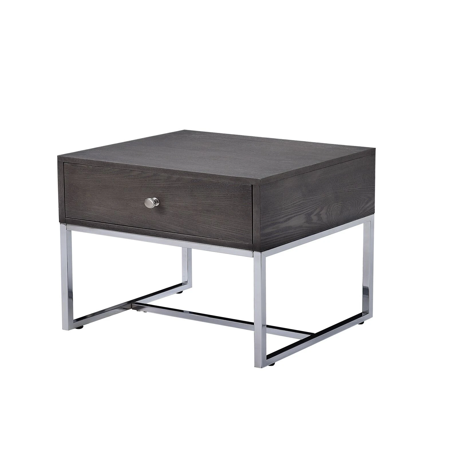Wooden End Table With Tubular Metal Base And Spacious Drawer, Gray And Silver-Benzara 2 Wooden End Table With Tubular Metal Base And Spacious Drawer, Gray And Silver-Benzara