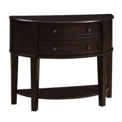 Demilune Wooden Console Table With 2 Drawers, Brown-Benzara