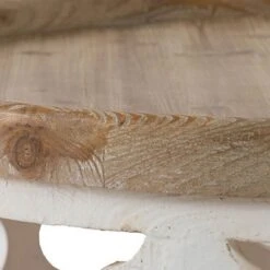 Ode 32 Inch Coffee Table, Round, Quatrefoil Lattice Design, Brown, White-Benzara 9 Ode 32 Inch Coffee Table, Round, Quatrefoil Lattice Design, Brown, White-Benzara -Olsberg shop f5e01e97d4c14e2697ef66286ba8afb9