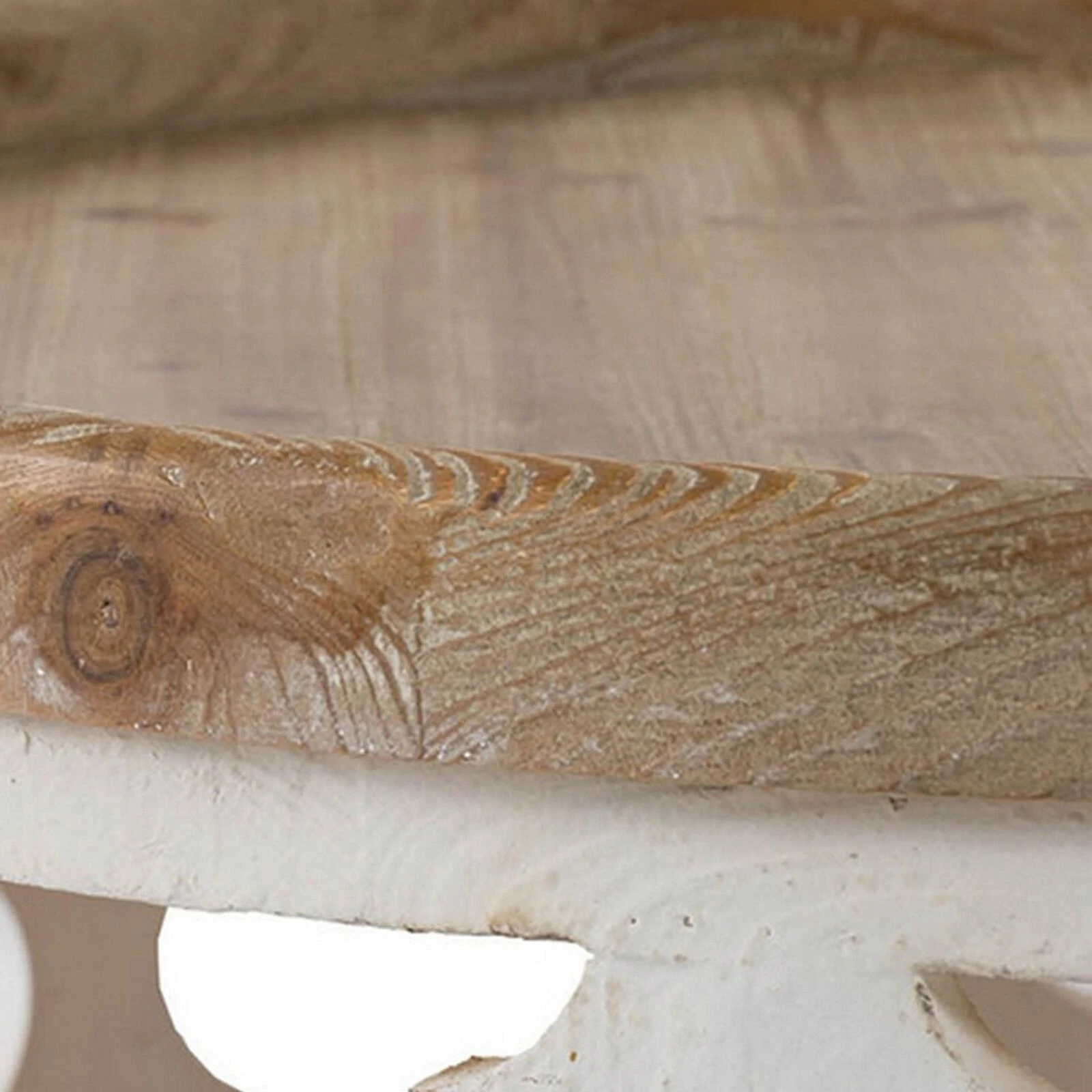 Ode 32 Inch Coffee Table, Round, Quatrefoil Lattice Design, Brown, White-Benzara 5 Ode 32 Inch Coffee Table, Round, Quatrefoil Lattice Design, Brown, White-Benzara - Image 3