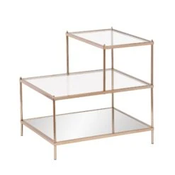 Homezia 24" Gold And Clear Glass Tiered Rectangular End Table