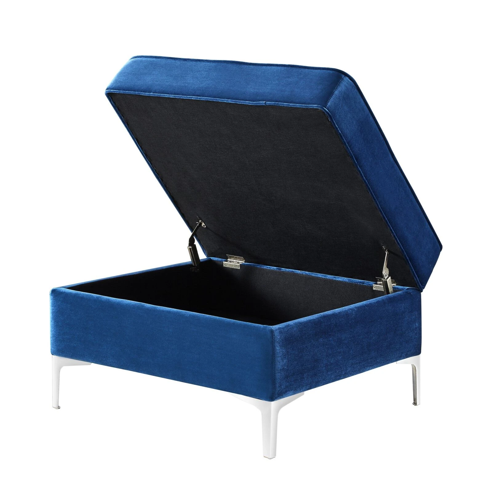 Homezia 30" Navy Blue Velvet And Silver Storage Ottoman 7 Homezia 30" Navy Blue Velvet And Silver Storage Ottoman - Image 5
