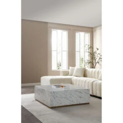 Modern Square Coffee Table Low Gloss Marble White Finish End Table For Living Room 39.37" W X 13.78" H -Olsberg shop f74d0fe5d08041d08aa87f0d18644161